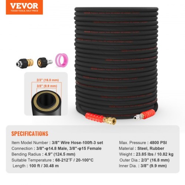 VEVOR Σωλήνας Πλυστικού 30.5μ, 4800 PSI, Αντικατάσταση για Πλυστικά...