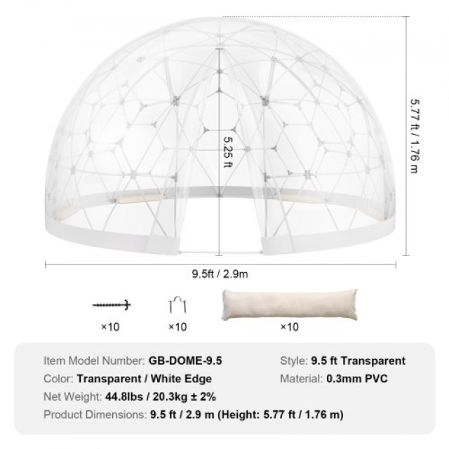 VEVOR  Σκηνή Θόλου 9.5FT με Διαφανές Παράθυρο για Εξωτερική Χρήση/C...