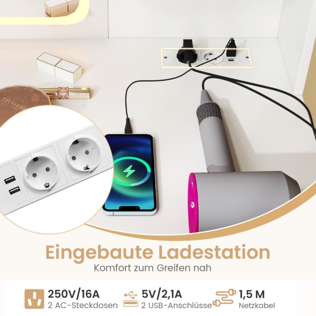 Τουαλέτα Μακιγιάζ με Ενσωματωμένο Σταθμό Φόρτισης και LED Καθρέφτη ...