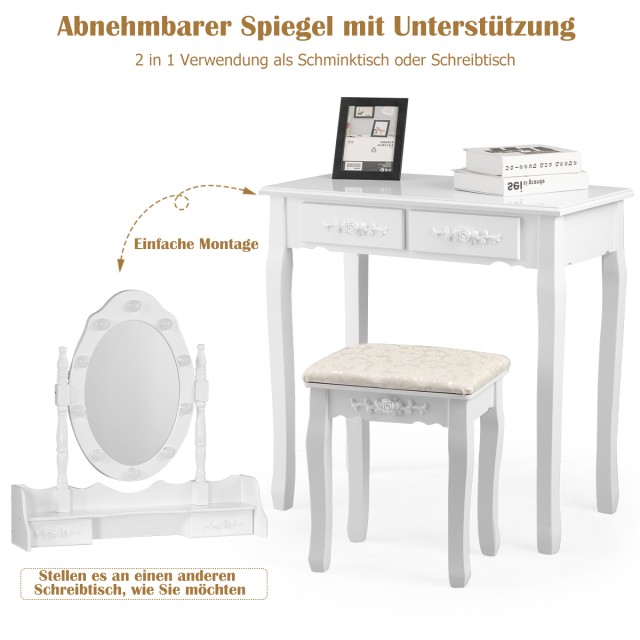 Κλασικό Σετ Τουαλέτας Μακιγιάζ με Σκαμπό και LED Λάμπες 75 x 40 x 1...