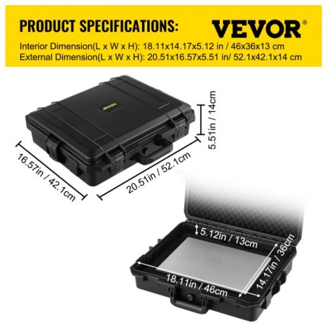 VEVOR  Αδιάβροχη Θήκη 20x16x5, Προστατευτική με Αφρό, Μαύρη  FSBJB1...