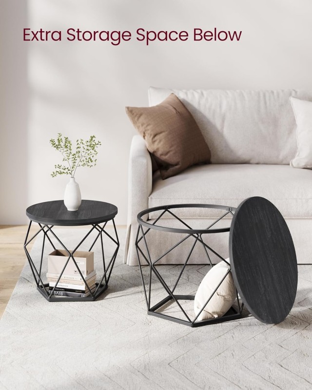 Σετ 2 Στρογγυλά Τραπεζάκια 60x45cm - 50x40cm  Γκρι/Μαύρο LCT041B22 VASAGLE