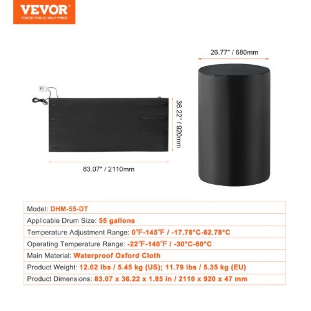 VEVOR Θερμαντήρας Μεταλλικού Δοχείου 55 Γαλ 1300W με Θερμοστάτη  TJ...
