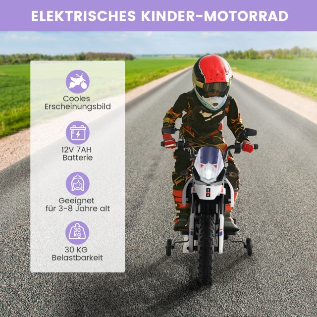 Costway Παιδική Μηχανή Aprilia Elektro με Βοηθητικές Ρόδες & Μουσική & Φώτα 12V Λευκή TQ10143DE-WH