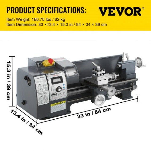 VEVOR Μίνι Τόρνος Μετάλλων 750W 8x16, Μεταβλητές Ταχύτητες, 4-Σιαγόνες, 9 Κόπτες  JSMNCC8X16HHPJ001V2