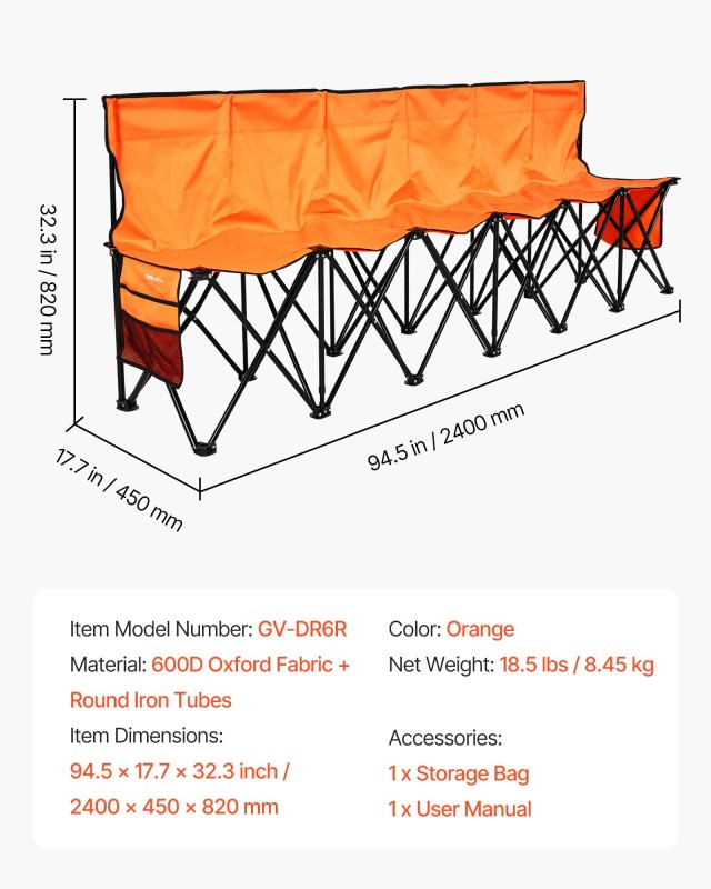 VEVOR Φορητός Πτυσσόμενος Πάγκος 6 Θέσεων με Διαστάσεις 2400 x 450 ...