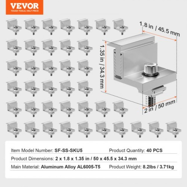 VEVOR  Ρυθμιζόμενη Βάση Στήριξης Ηλιακών Πάνελ 35-50mm, 40 Τεμάχια ZZJ40PCS00007YF58V0
