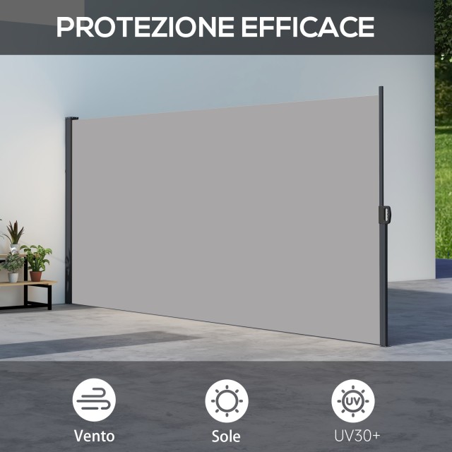 Outsunny  Πλευρική αναδιπλούμενη τέντα 400x180 cm με λαβή, από μέταλλο, αλουμίνιο και πολυεστέρα, ανοιχτό γκρι.  840-258V01LG
