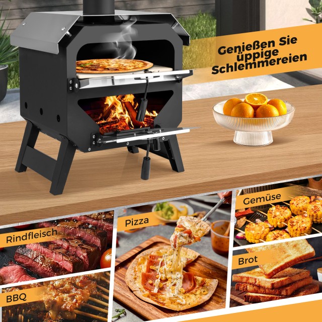 Costway Φορητός Φούρνος Πίτσας 12 με Πυρόλιθο και Κάλυμμα Οξφόρδης ...