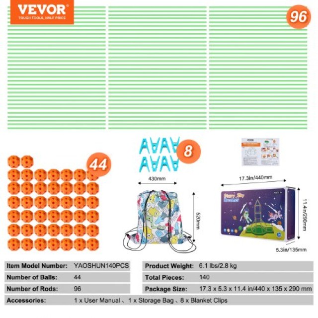 Σετ Κατασκευής Σκηνής VEVOR για Παιδιά με Φωσφορίζοντα Κομμάτια 140...