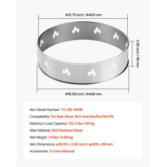 VEVOR Βάση Πυράς για Solo Stove Bonfire 49.5 cm Ακαπνιστή Πυρά Οκλο...