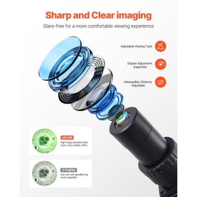 VEVOR Διοφθάλμιο Σύνθετο Μικροσκόπιο 40-5000X με Διπλή Σκηνή και Σε...