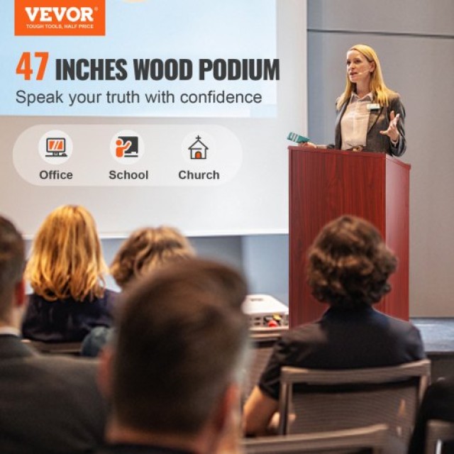 Βήμα VEVOR, 47 με Ρόδες, Ξύλινο Αναλόγιο με Ράφια, Καφέ  CTSJTZSYMD...