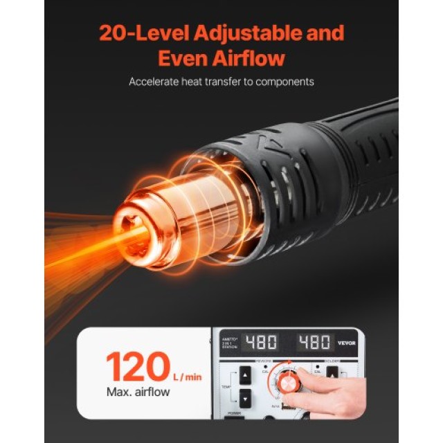 VEVOR Σταθμός Επαναεργασίας & Κολλητηριού 820W με Θύρα USB 5V RFFXTFTLTJS722G0TV2