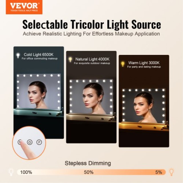 VEVOR  Καθρέφτης Μακιγιάζ Hollywood με Φώτα & USB-C 23.6 Επιτραπέζι...