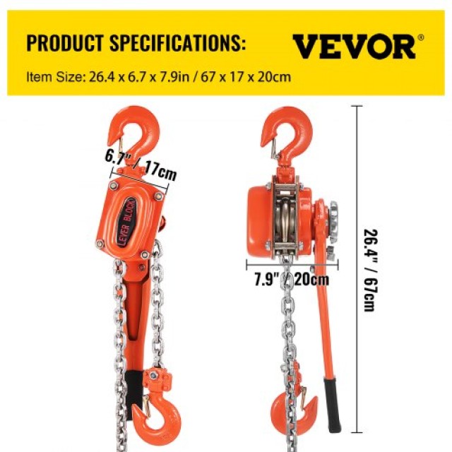 VEVOR Χειροκίνητος Ανυψωτήρας Αλυσίδας 3T 6M 6600lbs 20ft για Αποθή...