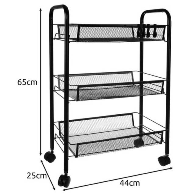 Τροχήλατη Μεταλλική Ραφιέρα 65 x 25 x 44 x cm Μαύρο Ruhhy 24749