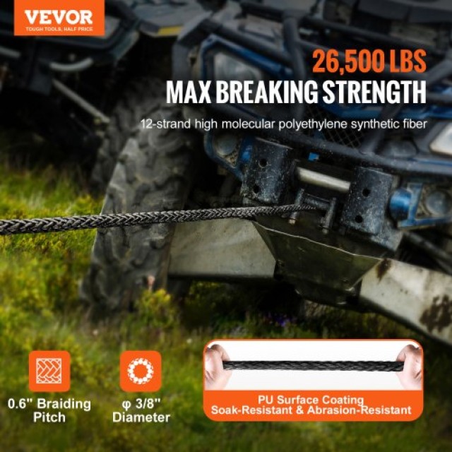 Συνθετικό Σχοινί Βίντσι VEVOR 3/8x100 26,500 lbs με Προστατευτικό Κάλυμμα & Γάντζο  HCJPSJYX38IN93VS7V0