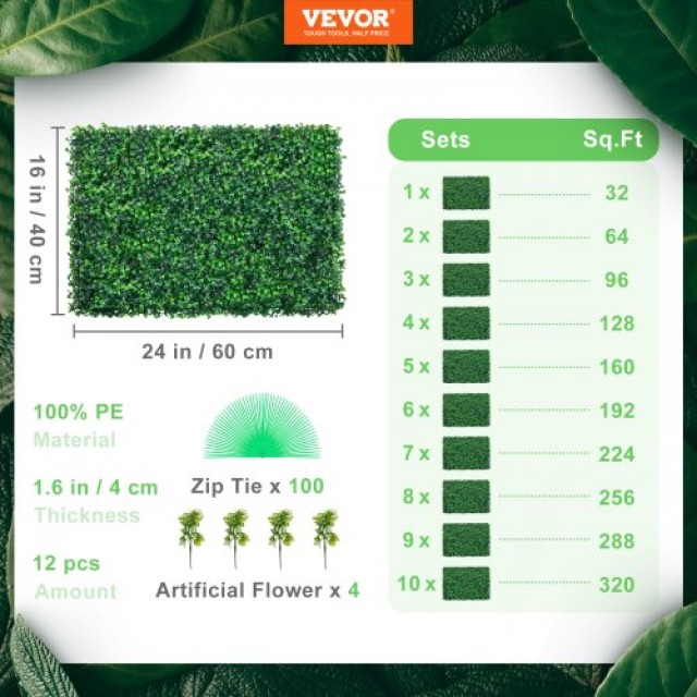 VEVOR 12τμχ Τεχνητά Πάνελ Πυξάρι για Διακόσμηση & Ιδιωτικότητα  MLCZWQ12PC24X1601V0