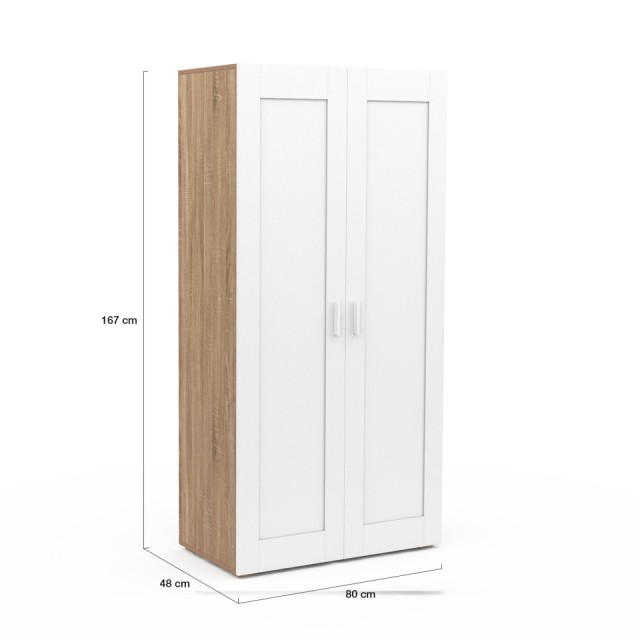 Δίφυλλη Ντουλάπα Marius με 2 Πόρτες 80 x 48 x 167 cm Λευκό & Ξύλο 3...