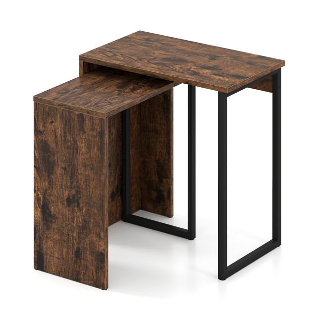 Σετ 2 Τραπεζάκια Σαλονιού 51 x 30 x 53cm  σε Στυλ Ρουστίκ Καφέ JV12... Σετ 2 Τραπεζάκια Σαλονιού 51 x 30 x 53cm  σε Στυλ Ρουστίκ Καφέ JV12...