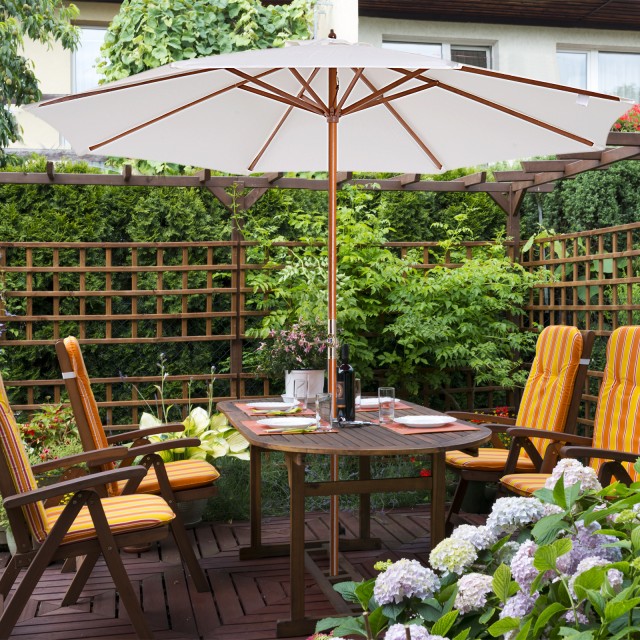 Outsunny Garden Parasol with UV Resistant Ξύλινο κοντάρι Μπεζ Φ270 x 250 cm 84D-012