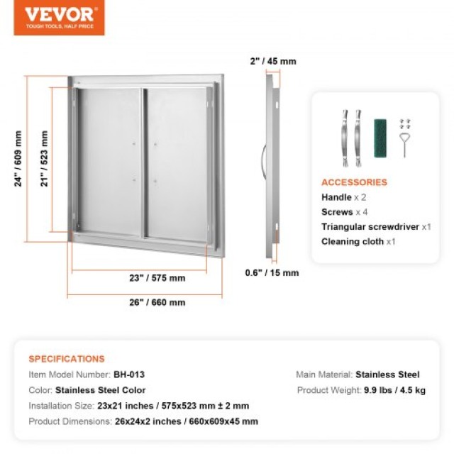 Πόρτα BBQ Νησίδας 660x609 mm Ανοξείδωτη VEVOR για Εξωτερική Κουζίνα...