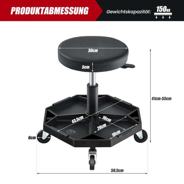 Costway  Μαύρο Ρυθμιζόμενο Εργαστηριακό Κάθισμα με Αποθηκευτικό Χώρ...