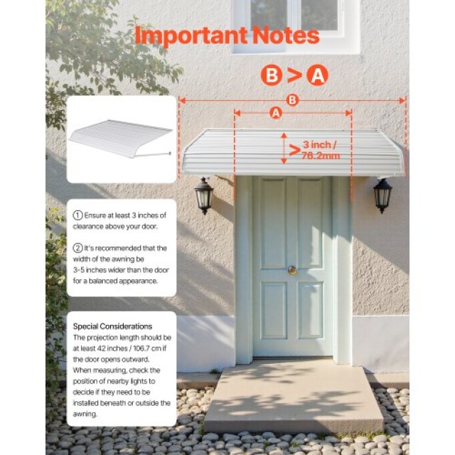 VEVOR Στέγαστρο Πόρτας Αλουμινίου 60x42 ιντσών JSGDSZYP60INAUZ55V0