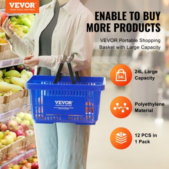 Φορητό Καλάθι Αγορών VEVOR 24L με Χειρολαβή & Βάση (12 τεμ) - Μπλε ...