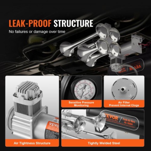 Σετ Κόρνας Τρένου VEVOR 4 Σαλπίγγων με Αεροσυμπιεστή 160 psi και Δο...