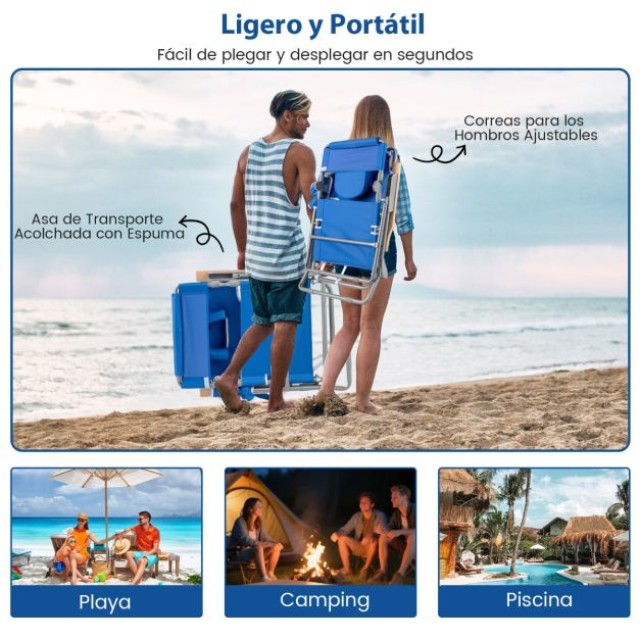 Costway Πτυσσόμενη Ξαπλώστρα Παραλίας με Υποπόδιο και Ρυθμιζόμενη Π...