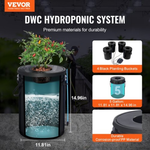 VEVOR Σύστημα Υδροπονίας DWC με 4 Κάδους και Αεραντλία  SSSPXTYX4110VW1XKV2