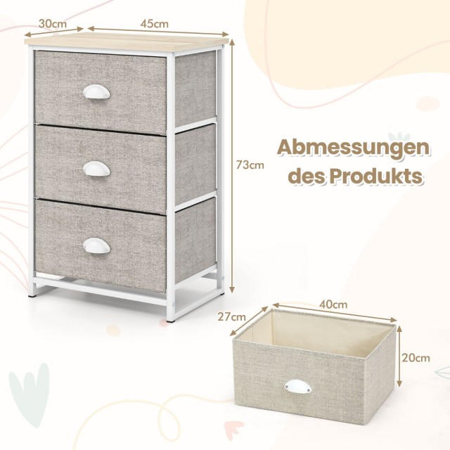 Costway Υφασμάτινη Συρταριέρα 45 x 30 x 73 εκ.με Μεταλλικό Σκελετό ...