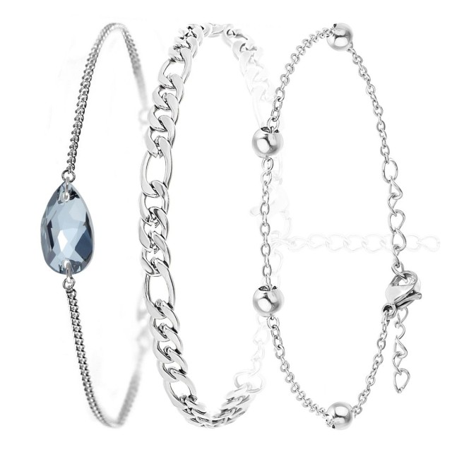 So Charm Σετ 3 Βραχιόλια διακοσμημένα με Κρύσταλλα Swarovski, Ασημί...