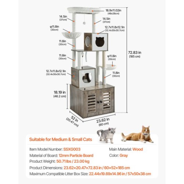 VEVOR Πύργος Γάτας με Κρυφή Τουαλέτα 2-σε-1 FHSXJSMSHS6C643W4V0