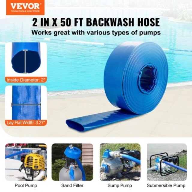 VEVOR Σωλήνας Αντίστροφης Ροής 2x50, Βαρέως Τύπου PVC με Αλουμινένια Εξαρτήματα, Μπλε  FCXRG250FTPVCM9TXV0