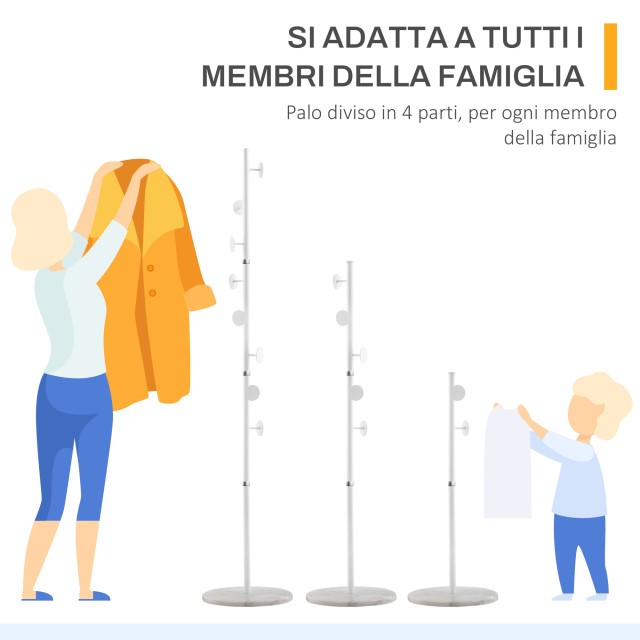HOMCOM  Επιδαπέδια  Κρεμάστρα από Ατσάλι με 8 Γάντζους και Στρογγυλή Βάση από Μάρμαρο, 35x35x170 εκ., Λευκό  837-212WT