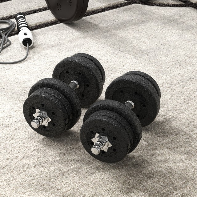 HOMCOM Σετ Μαύρων Αλτήρων 25kg με 12 Δίσκους και 2 Μπάρες 2kg A91-139V04BK