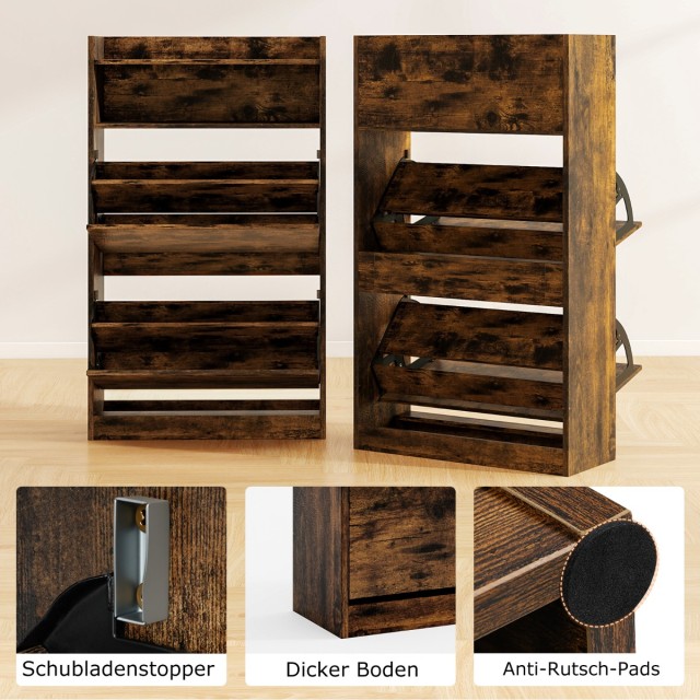 Costway Λευκή/Καφέ Λεπτή Ξύλινη Παπουτσοθήκη με 2 Πτυσσόμενα Τμήματ...