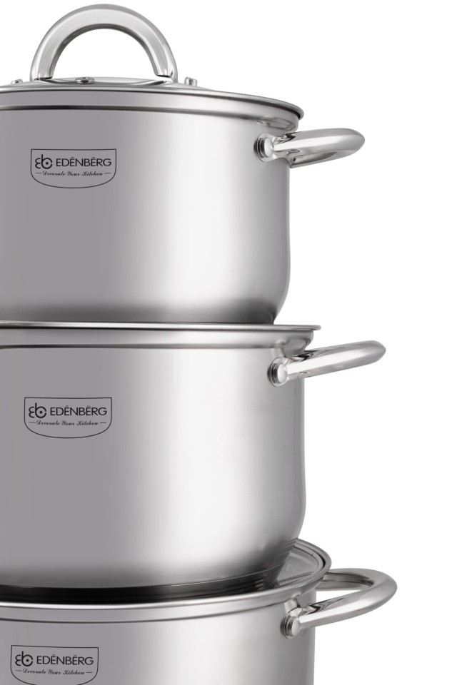 Edenberg Σετ κατσαρολών ανοξείδωτου χάλυβα 12 τμχ με γυάλινα καπάκι...