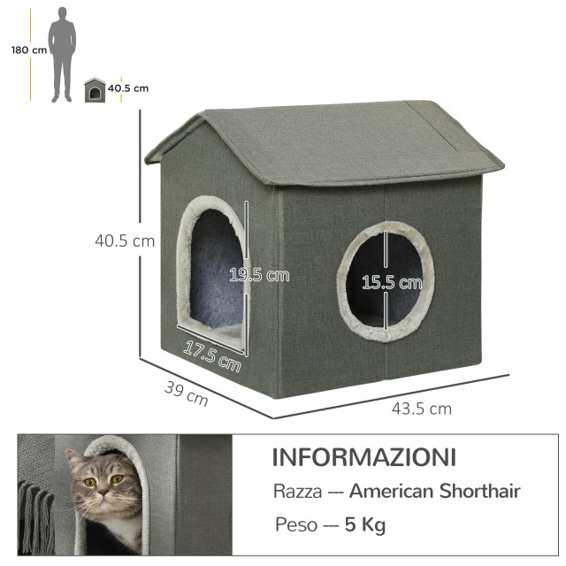 PawHut Cat House με Πλενόμενα Μαξιλάρια 2 Είσοδοι, 39x43,5x40,5cm Γ...