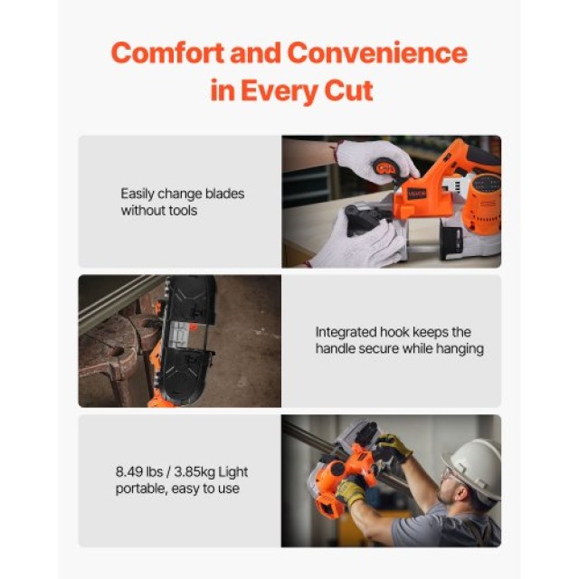 VEVOR Φορητό Ασύρματο Πριόνι Ταινίας 20V με Ρυθμιζόμενη Ταχύτητα WS...