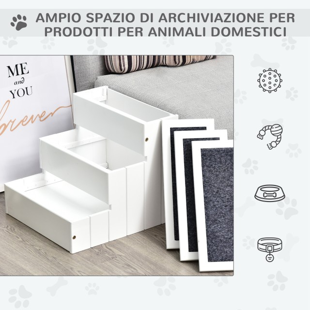 PawHut 3-Step Dog Ladder με αντιολισθητικό χαλάκι και εσωτερικό χώρο, 40,5x44,5x38cm, Λευκό D06-065WT