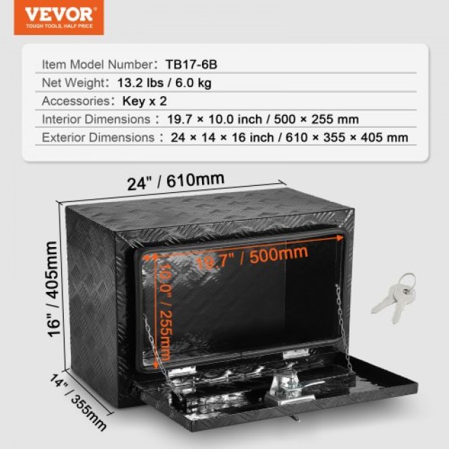 Κουτί Εργαλείων Αλουμινίου VEVOR 24 x 14 x 16 για Φορτηγά & Τροχόσπιτα  CDKCGJX22414B9DH1V0