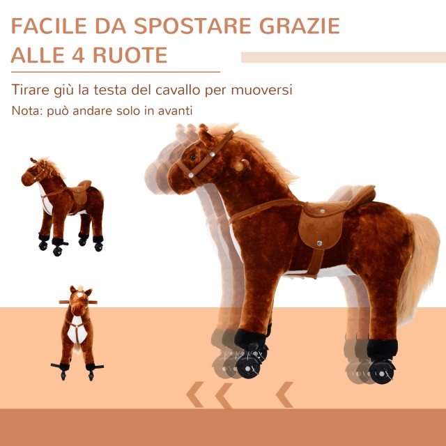 HomCom Ride-on Horse Λούτρινο παιχνίδι με ήχους και ρόδες για παιδιά, καφέ 330-016BN