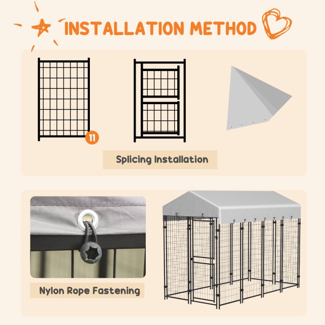 PawHut Outdoor Dog Run με Οροφή και Μεταλλική Πόρτα 2 τμημάτων, 239x121x183cm, Ασημί D02-176V00SR