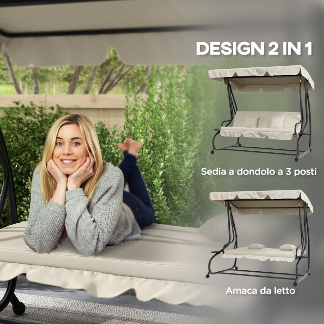 Swing Garden κρεβάτι με ρυθμιζόμενη οροφή και δίσκους, σε ατσάλι και Teslin, 200x120x164 cm, κρέμα 84A-051V01CW