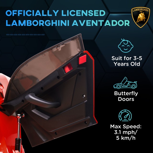 HOMCOM 12V Lamborghini Licenseded Electric Ride-On Toy Car for Children με Κόρνα και Τηλεχειριστήριο, 107,5x63x42 cm, Κόκκινο 370-306V90RD