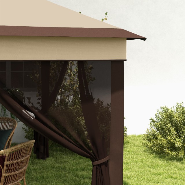 Outsunny Gazebo 3x3 ρυθμιζόμενο σε 3 επίπεδα με αφαιρούμενους τοίχους, σε ύφασμα χάλυβα και Oxford, καφέ και μπεζ χρώμα 84C-463V00BG